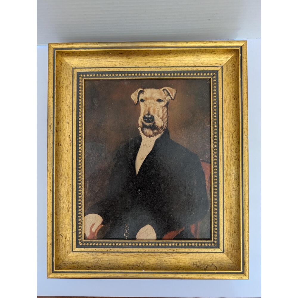 Henry Pealani Anthropomorphic Airedale Terrier Oil Painting Framed DogGentleman